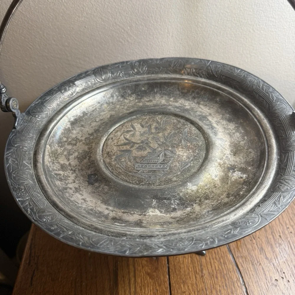 Vtg Victorian Silverplate Bride's Basket Pedestal Bowl